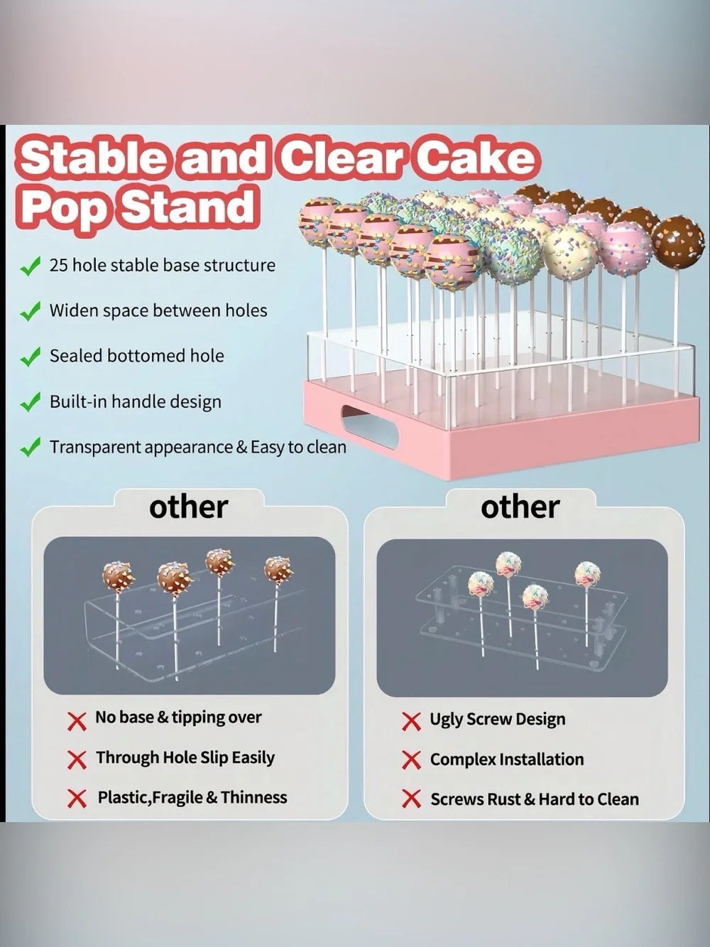 NWT 25 Slot Cake Pop Stand w/ Sticks Bags Ties 7.5
